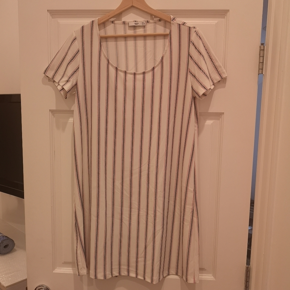 Unworn shift dress with blue and red stripes